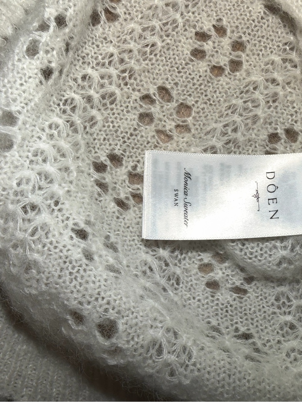DÔEN Monica Alpaca Wool Pointelle Short Sleeve Sweater - Ivory/Swan XS - Picture 10 of 12